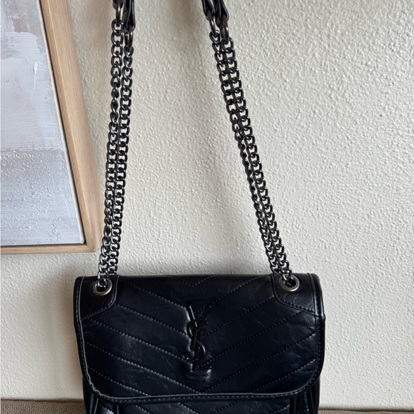 Black Quilted Leather Shoulder Bag with Logo - Picture 2 of 9